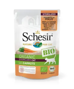 Schesir BIO konserv steriliseeritud kassidele veise, kana ja porgandiga